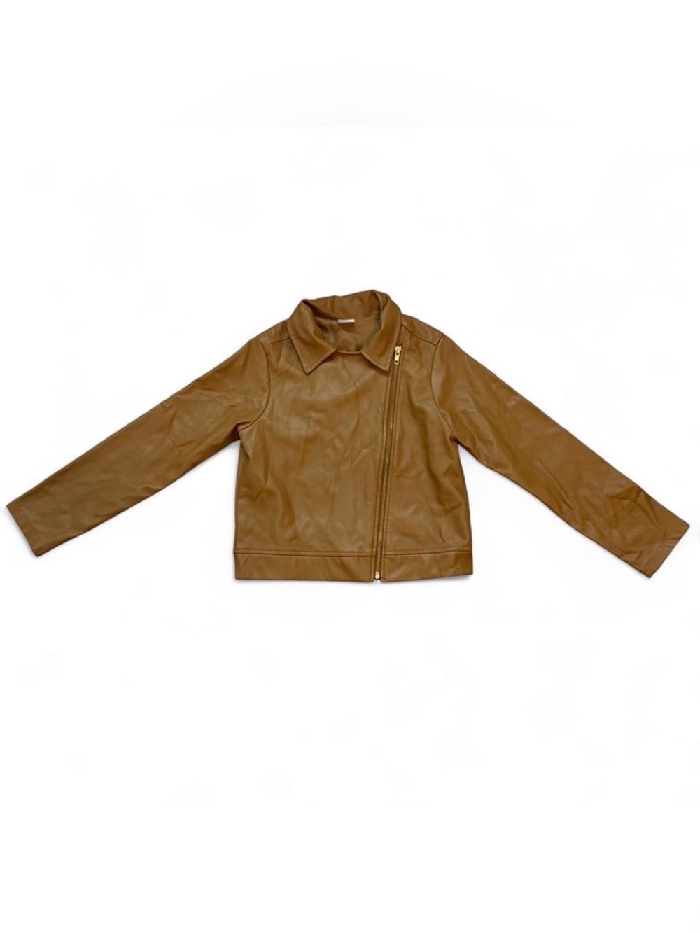 Brown Tan Faux Lather Zip Up Jacket